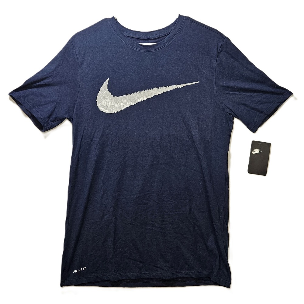 Nike Hangtag Swoosh Graphic Tee T-Shirt, Navy Blue/Lt Gray, Men's MD, NWT